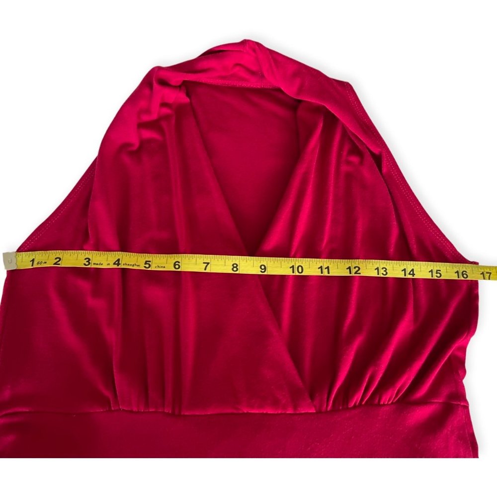 🌸4/$50🌸 Red Halter Wrap Cocktail Dress Satin Sash Lined Bubble Hem - Picture 12 of 13